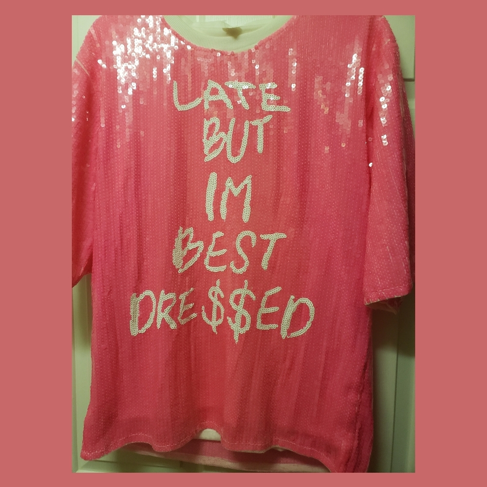 Oversized hot pink sequin top